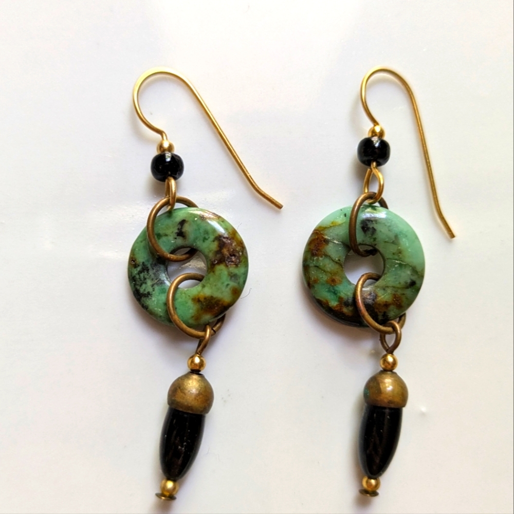 Green African Turquoise Dangle Earrings.